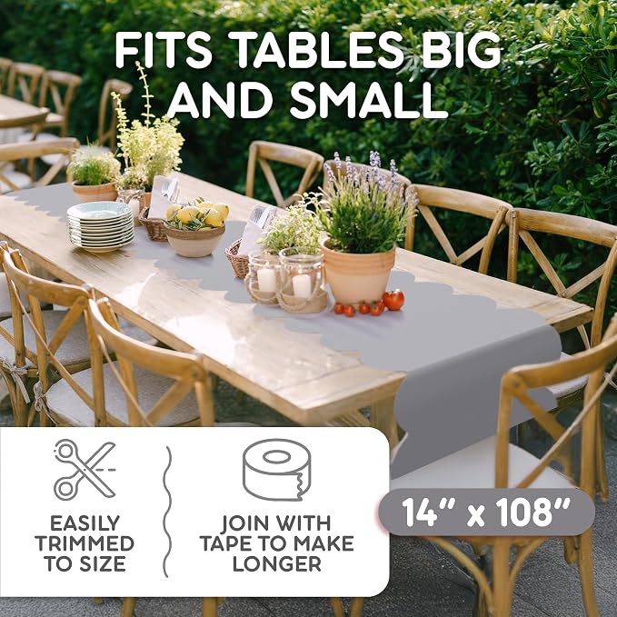 Silver Grey Scallop Table Runner, Disposable Plastic, 5 Pk - Image 5
