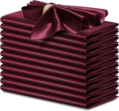 P Pothuiny 12 Pcs Burgundy Satin Napkins 17 x 17 Inch, Satin Cloth Napkins | by P+Pothuiny