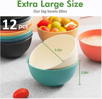 12Pack 24 oz Unbreakable Cereal Bowls, Reusable Plastic Lightweight Bowls - Image 6
