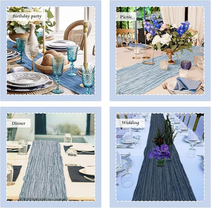 12 Pcs Gradient Blue Cheesecloth Gauze Table Runners | Boho Wedding Decor - Image 7