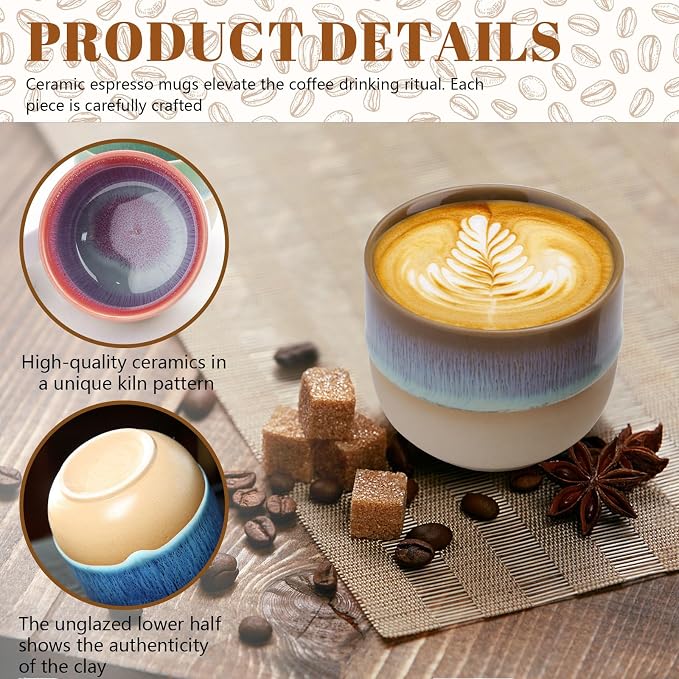 4 Pieces Handleless Porcelain Espresso Cups Set, 5 Oz Porcelain Espresso Mugs - Image 3