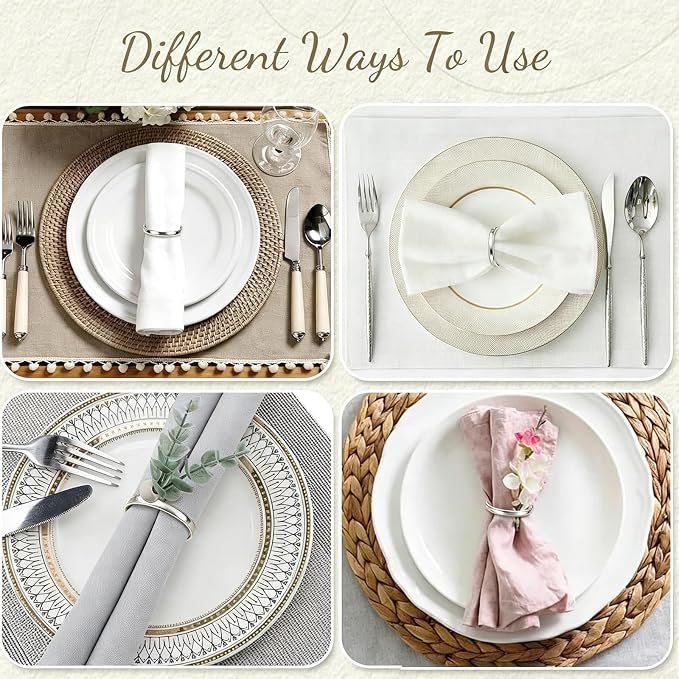 12Pcs Simple Silver Round Napkin Rings, Metal Decorative Table Napkin Holders - Image 2