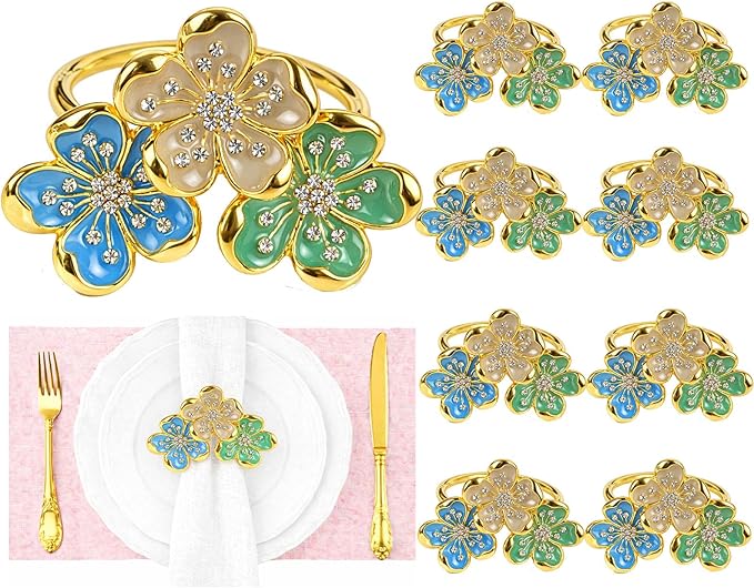 Flower Napkin Rings Set of 8, European Palace-Style Glaze, High-Temperature by Unknown