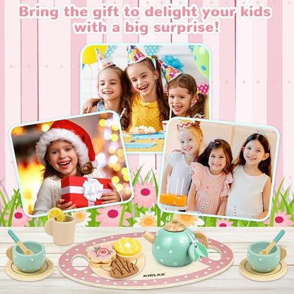 Wooden Tea Set for Little Girls Play Food Pretend Play for 3 4 5 Years Old | - Image 8