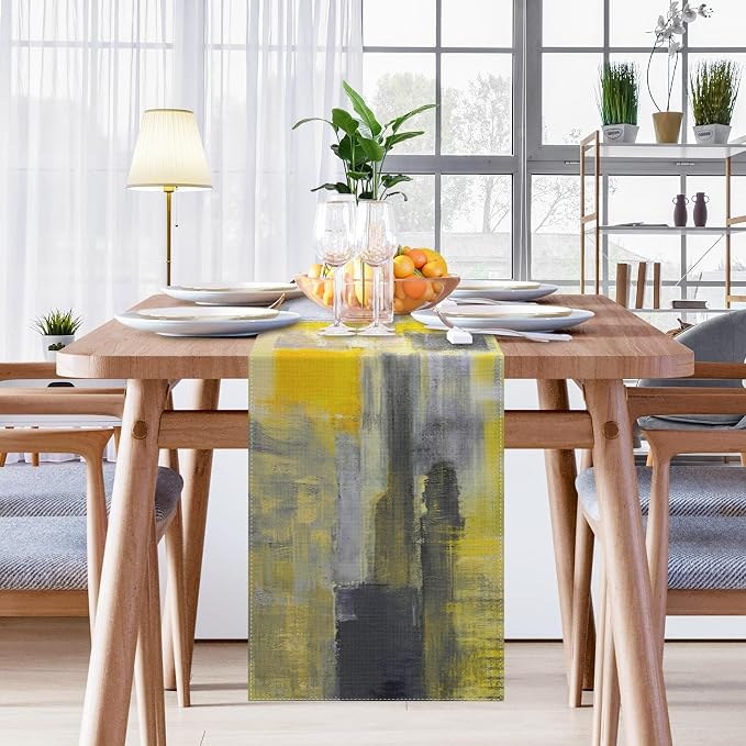 Emvency Table Runner, 13x72 Inch, Abstract Art Modern | Yellow Grey Dining Decor - Image 7