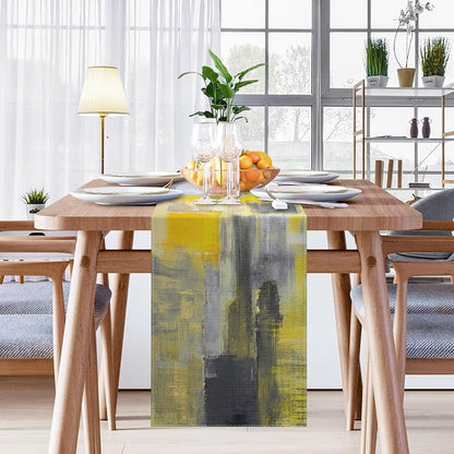 Emvency Table Runner, 13x72 Inch, Abstract Art Modern | Yellow Grey Dining Decor - Image 7