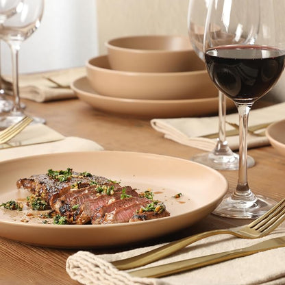 Gibson Elite Leeds Court Plates and Bowls Sets, 16-Piece Stoneware Dinnerware - Image 3