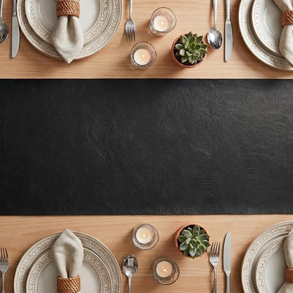 Artoid Mode Black Double Sided Vinyl Faux Leather Table Runner, Seasonal - Image 3
