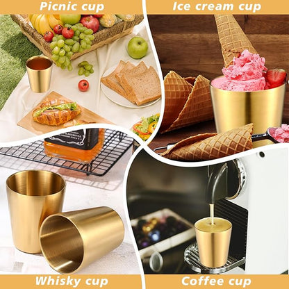 Amyhill 12 Pieces Stainless Steel Cups Double Wall Tumbler Glasses Stackable Metal Drinking Cups Insulated Drinking Glasses Reusable Camping Mugs for Home Camping RV BBQ Office Party(Gold,8.8 oz)