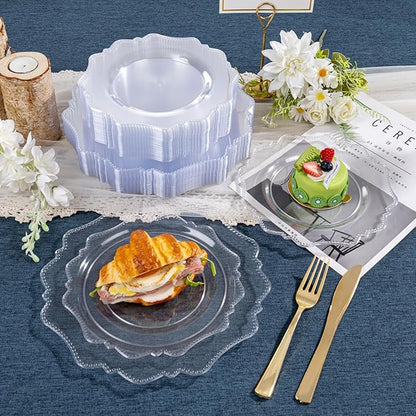 COLOSUS 60pcs Clear Plastic Plates Disposable -Heavy duty Plastic Party Plate set Include 30 dinner plates and 30 dessert/salad plates for Party/Wedding