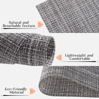 Timeet Placemats Set of 4, Heat Resistant Non-Slip Place Mats, Durable Washable PVC Vinyl Woven Table Mats, Linen Textured Table Placemats for Dining Kitchen Resistant Easy to Clean(Gray)