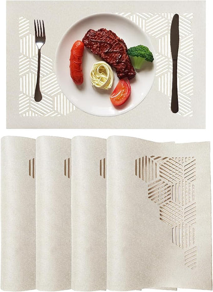 Cloth Placemats Set of 4 for Dining Table, Decorative Placemats with Hollow Design Table Cloth Set, Table Mats for Dining Table 12"x18" Cream