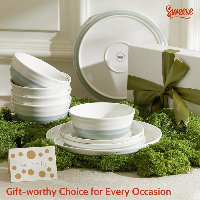 Sweese Plates and Bowls Sets, 18 Pieces Modern Porcelain Dinnerware Set - Image 5