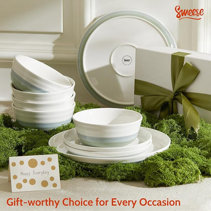 Sweese Plates and Bowls Sets, 18 Pieces Modern Porcelain Dinnerware Set - Image 5