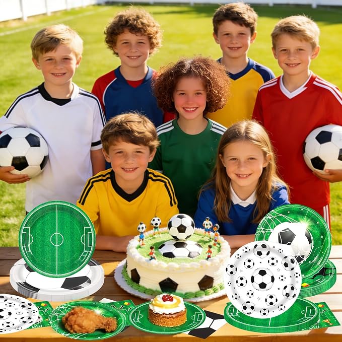 60PCS Soccer Paper Plates and Napkins Party Supply Serves 20 | Disposable - Image 6