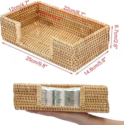 Sumnacon Napkin Holder Rattan Guest Towel Holder Tray for Bathroom,Woven Bathroom Napkin Holder Tray Decorative Napkin Holders for Kitchen Dining Table Party Holiday, Honey Brown