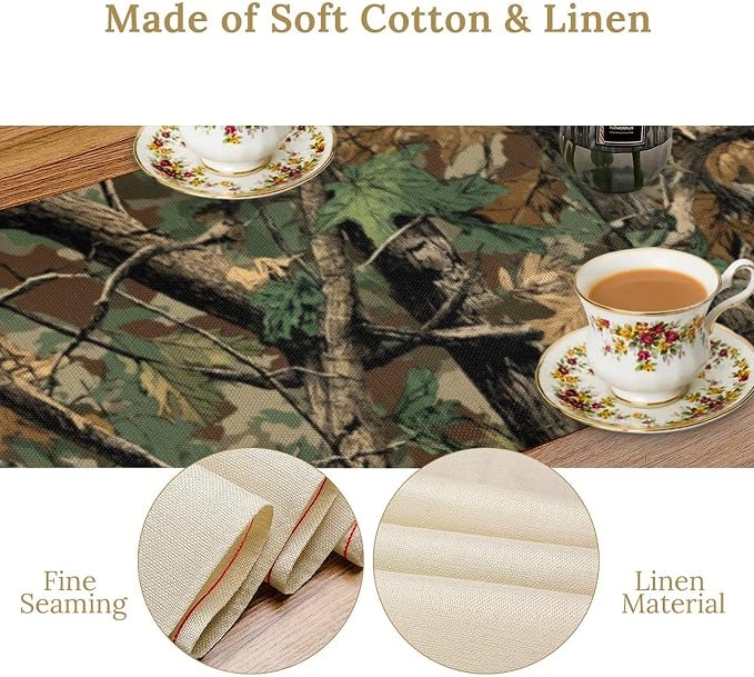Forest Camouflage Table Runner, Camo Conifer Oak Branches Leaves Military Mossy - Image 4