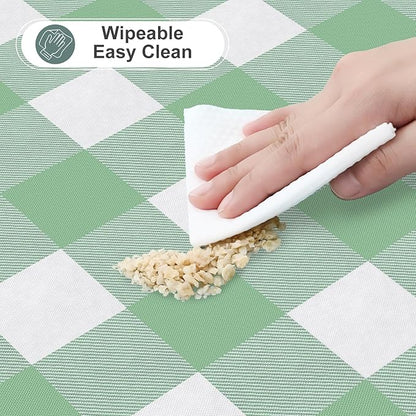 misaya Square Waterproof Vinyl Table Cloth, Buffalo Flannel Backed Tablecloth, Wipeable Plastic Table Cover for Dinner, Kitchen, Outdoor (54" x 54", Sage Green and White)