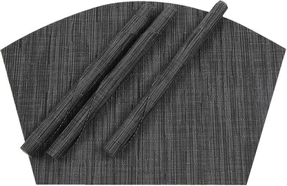 SHACOS Round Table Placemats Set of 7 Wedge Shaped Place Mat with Centerpiece Round Mat Heat Resistant Table Mats Washable (7, Black Gray)
