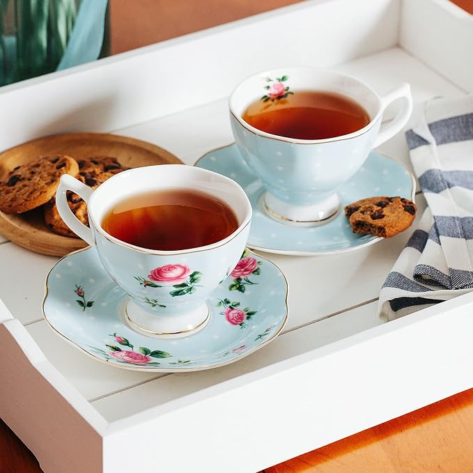 BTaT- Floral Tea Cups and Saucers, 8 oz | Fine Porcelain Teacup Set Gold Trim - Image 9
