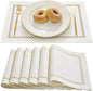 Farmhouse Burlap Hollow Placemats Set of 6, 12 x18 Inch Off White | Double Layer by Aoztio