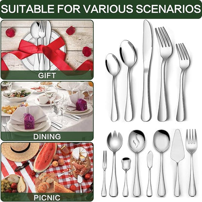 68 Pieces Silverware Set with Serving Utensils Set, CEKEE Stainless Steel Flatware Set for 12, Heavy Duty Cutlery Set, Kitchen Utensil Sets for Home Restaurant, Mirror Finish, Dishwasher Safe