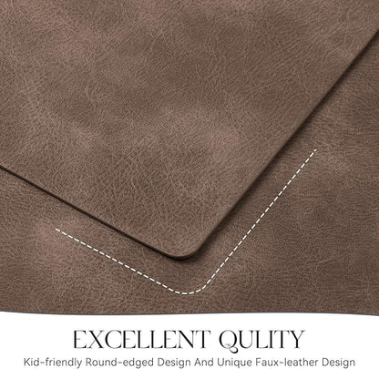 MOSAYT Vinyl Placemats Set of 8-12 X 17 Inch - Faux Leather 100% Waterproof Oil-Proof Wipeable PU Place Mats, Heat Resistant Reversible Table Mats for Kitchen, Dining, Outdoor (Brown)