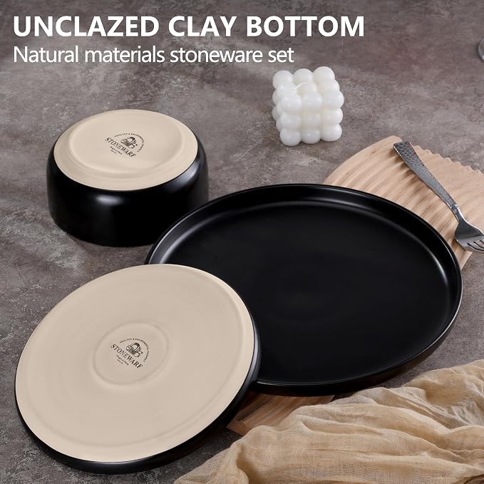 LIANYU Plates and Bowls Sets for 8, 24 Piece Stoneware Dinnerware Set, - Image 4