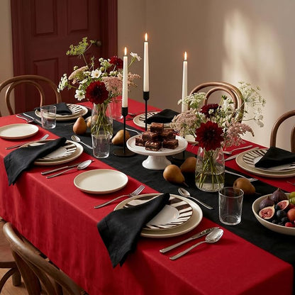 Solino Home 100% Pure Linen Dining Table Runner Black, Fete 14 x 90 in Long | - Image 3