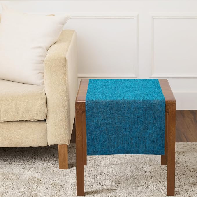 Solino Home 100% Pure Linen Table Runner Chambray Teal, Athena 14 x 36 in | by SolinoHome