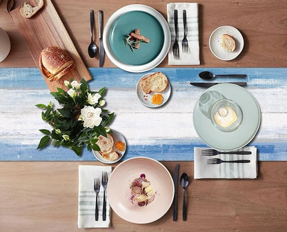 Emvency Table Runner, 13x72 Inch, Abstract Farmhouse Blue | Grey Art Dining - Image 4