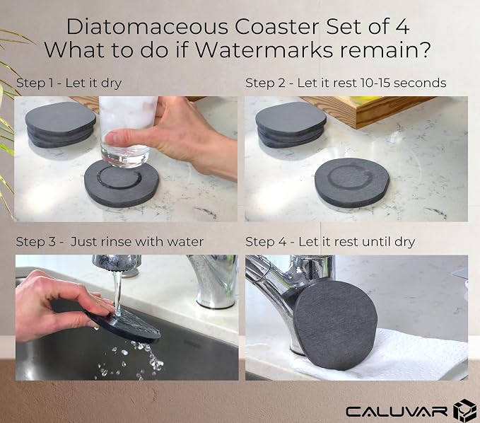 Stone Coasters Slate Set of 4, Absorbent Diatomaceous Earth Coasters - Image 5