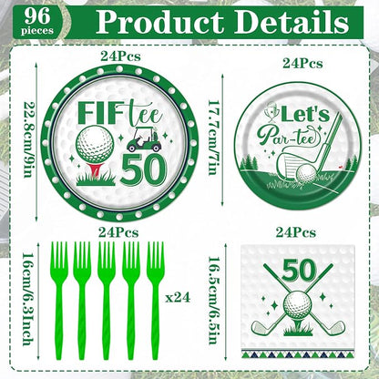 Rakuto Golf 50th Birthday Party Decorations 96PCS Plates Napkins Forks | Golf - Image 2