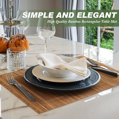 Set of 24 Bamboo Placemats 15.8x12 Inch Sushi Rolling Mat Japanese Style Wicker Placemats Washable Heat Resistant Table Mats for Dinner Kitchen Wedding Party(Bamboo Color)