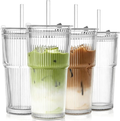 TUZAZO 20 Oz Ribbed Glass Coffee Tumblers by TUZAZO