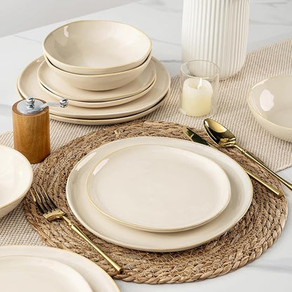 AmorArc Ceramic Dinner Plates Set of 6, 10.5 Inch Handmade Reactive Glaze Stoneware Plates, Rustic Shape Dinnerware Dish Set for Kitchen, Microwave & Dishwasher Safe, Scratch Resistant