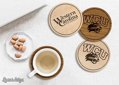 LazerEdge Western Carolina Catamounts Wooden Coaster Set - Cherry Wood - Officially Licensed Product - 4-Pack