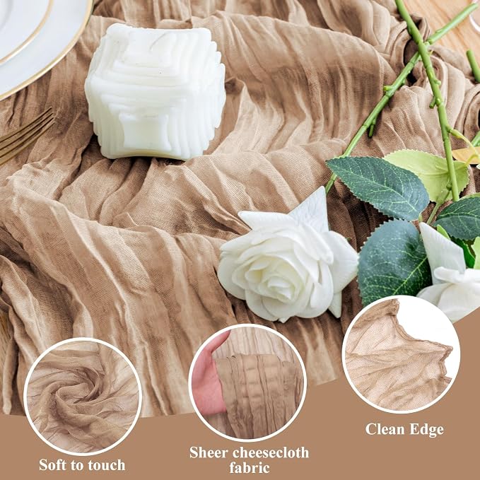 Cheesecloth Table Runner Nude Brown 10FT Boho Gauze, 4 Pack | 120 Inch Cheese - Image 3