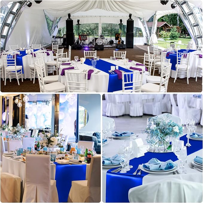 Queekay 24 Pcs 84'' Round Plastic Tablecloth 12 x 108'' Satin Table Runners Set - Image 7
