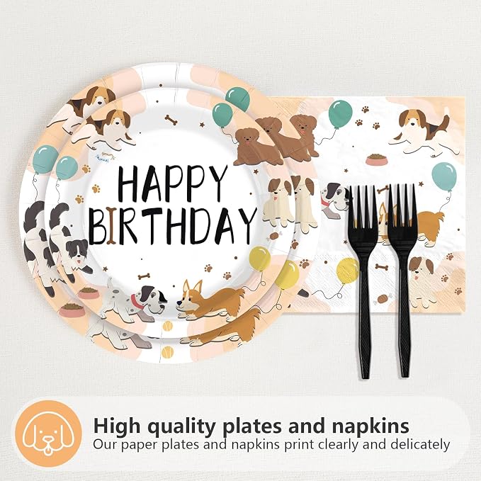 96Pcs Dog Theme 2nd Birthday Party Decorations, Serve 24 | Puppy Paw Print - Image 2