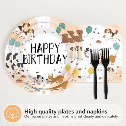 96Pcs Dog Theme 2nd Birthday Party Decorations, Serve 24 | Puppy Paw Print - Image 2