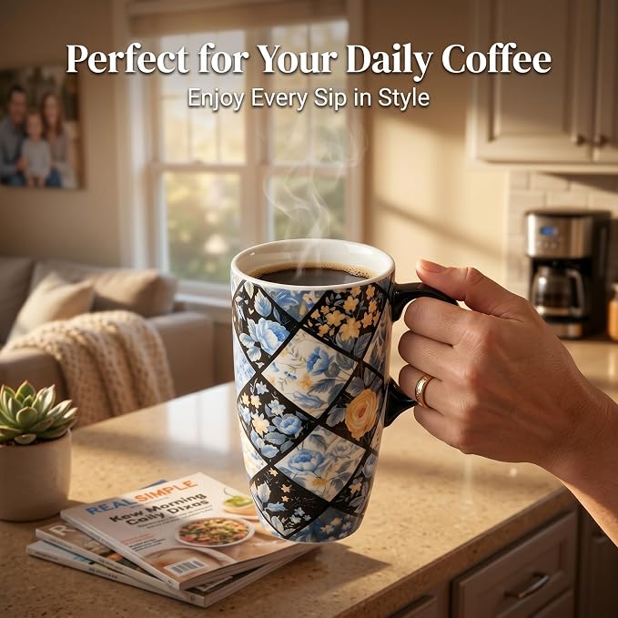 Topadorn 17oz Diamond Floral Ceramic Travel Mug - Image 6