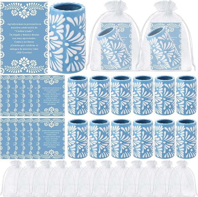 12 Set Cielito Lindo Party Favors, Handleless | Mexican Tequila Shot Glasses by Unknown