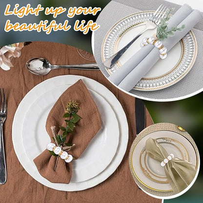 100Pcs Gold Disposable Imitation Pearl Napkin Rings, Exquisite White Gold Beaded Napkin Rings for Wedding Party Table Decoration and Daily Use