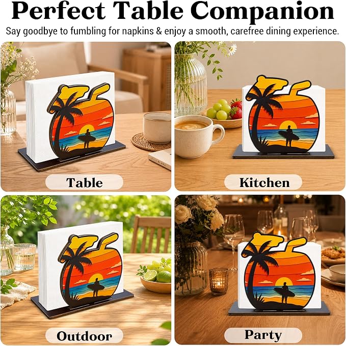 Summer Sunset Coastal Palm Tree Decor Wood Napkin Holder - Image 6