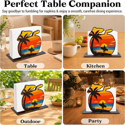 Summer Sunset Coastal Palm Tree Decor Wood Napkin Holder - Image 6