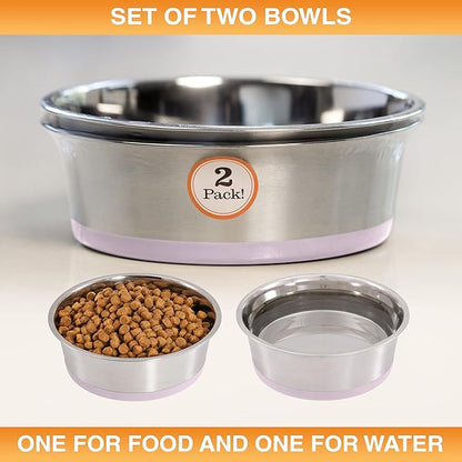 Neater Pet Brands Stainless Steel Dog Bowls with Non-Slip Rubber Bottom – 3 Cup (24 oz), Pink - Set of 2 Heavy Duty Metal Dog Bowls, Dishwasher Safe, Food or Water Bowl, Ideal for Small to Medium Dogs