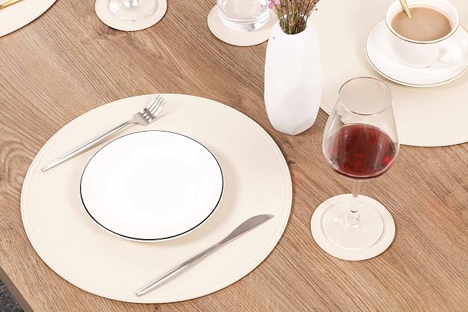 Set of 4 Faux Leather Round Placemats and Coasters, Coffee Mats Kitchen Table - Image 6