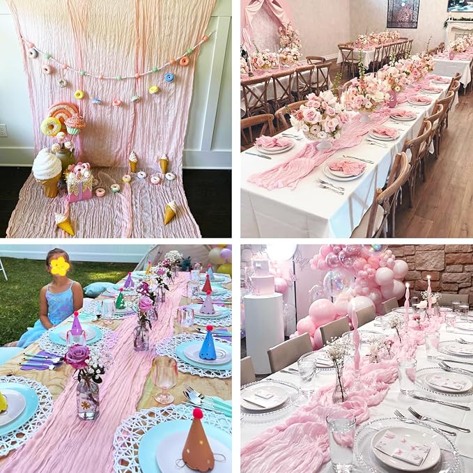 12 Pack Light Pink Table Runner Cheesecloth, Summer Rustic Sheer Gauze Table - Image 4