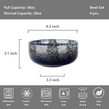 S&Q'S CERAMICS Bowl Set of 4, 36 Ounce Kitchen Bowls - Image 2
